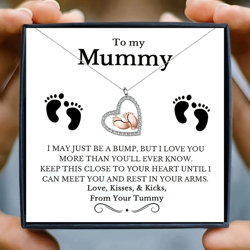 Cherished Mummys Little Feet Heart Necklace - A Thoughtful Pregnancy Keepsake for Expecting Mums, Perfect Baby Shower Gift for Mum to Be