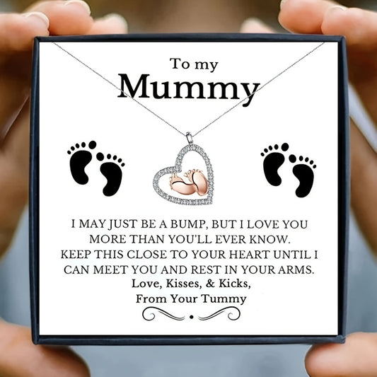 Cherished Mummys Little Feet Heart Necklace - A Thoughtful Pregnancy Keepsake for Expecting Mums, Perfect Baby Shower Gift for Mum to Be