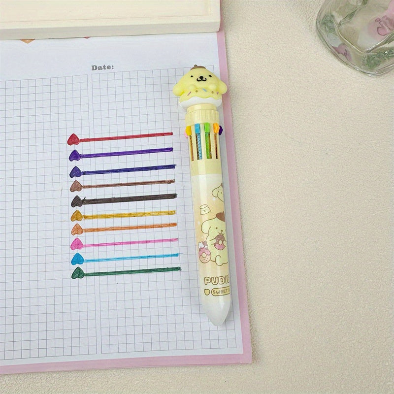 1pc Multi-color Gel Sanrio Press Ten Color Ballpoint Pen Cartoon Kawaii Kuromi Melody Stationery Write Cute Pens