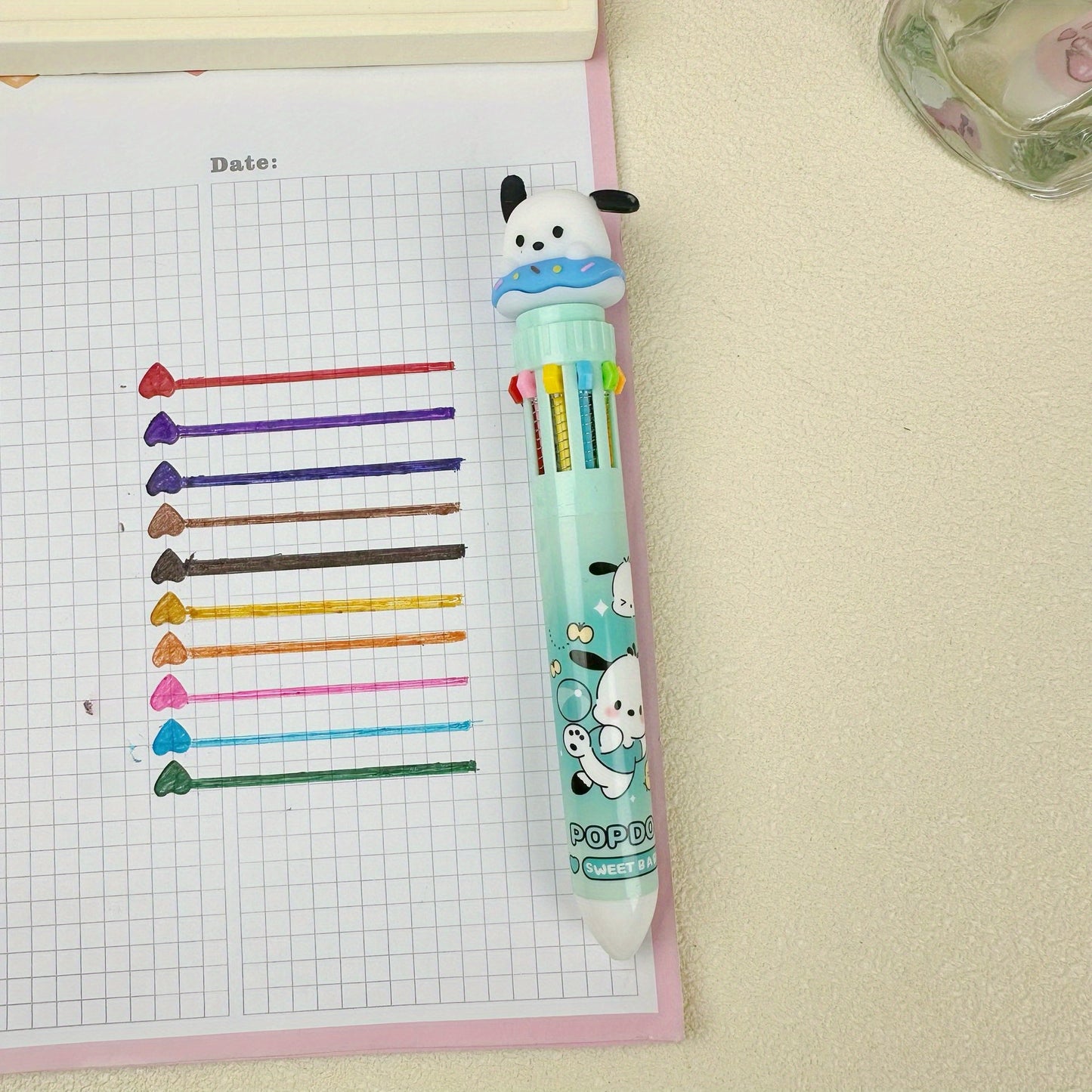 1pc Multi-color Gel Sanrio Press Ten Color Ballpoint Pen Cartoon Kawaii Kuromi Melody Stationery Write Cute Pens
