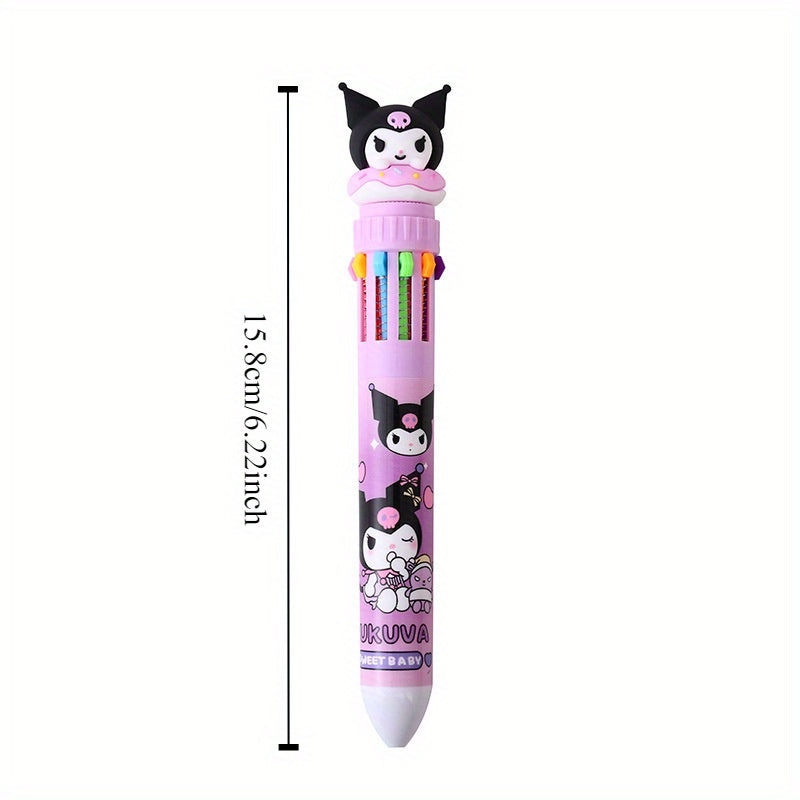 1pc Multi-color Gel Sanrio Press Ten Color Ballpoint Pen Cartoon Kawaii Kuromi Melody Stationery Write Cute Pens