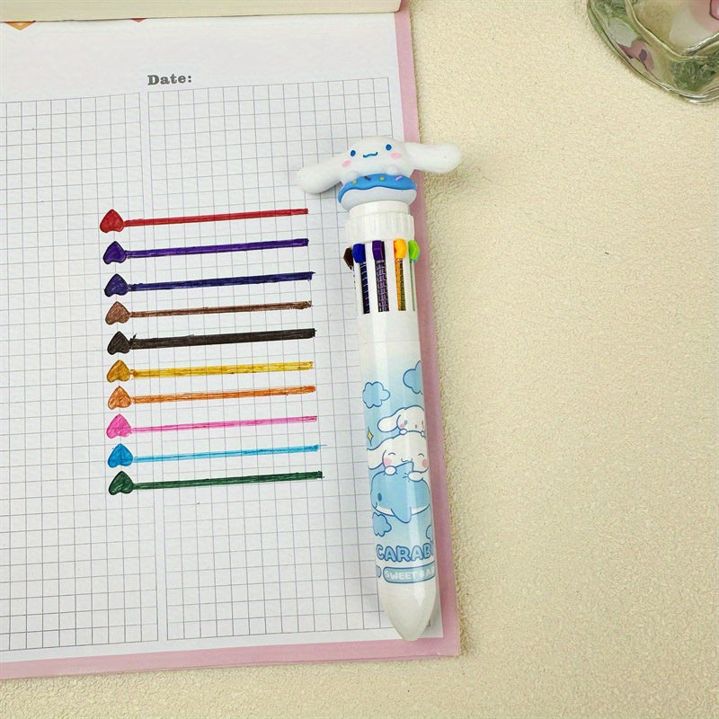 1pc Multi-color Gel Sanrio Press Ten Color Ballpoint Pen Cartoon Kawaii Kuromi Melody Stationery Write Cute Pens