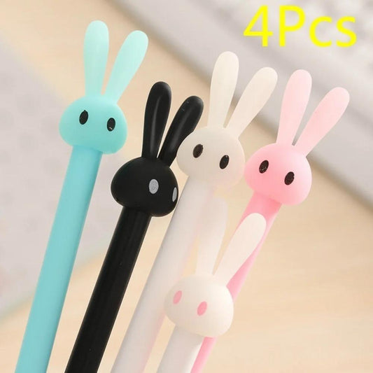 4pcs/set Rabbit Shaped Neutral Black Gel Ink Pen Set - Cute School Supplies Office Stationery Photo Album Kawaii Pen - Vibrant Colors, Smooth Writing, Ergonomic Design, Perfect for Journaling, Drawing, and Gift Giving