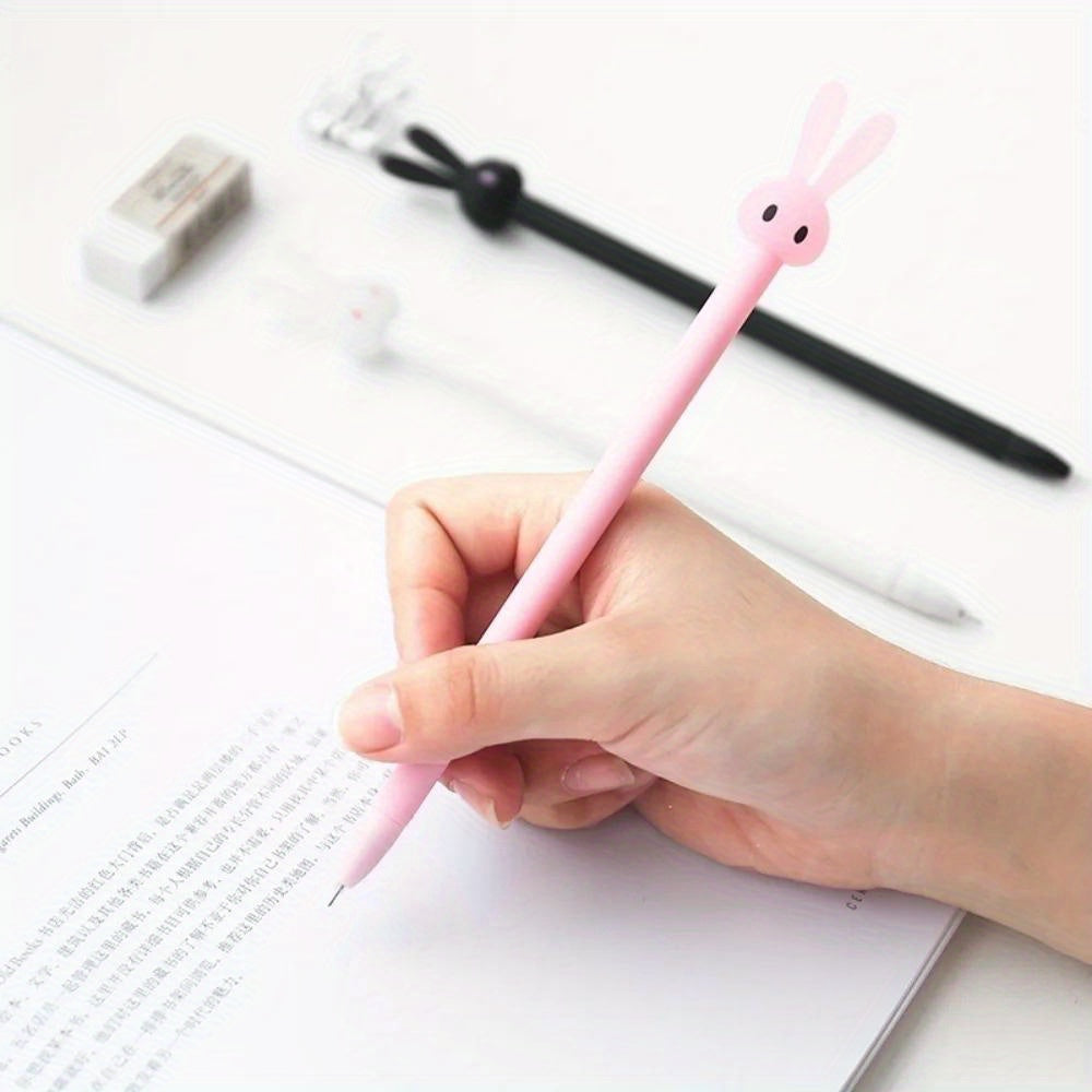 4pcs/set Rabbit Shaped Neutral Black Gel Ink Pen Set - Cute School Supplies Office Stationery Photo Album Kawaii Pen - Vibrant Colors, Smooth Writing, Ergonomic Design, Perfect for Journaling, Drawing, and Gift Giving