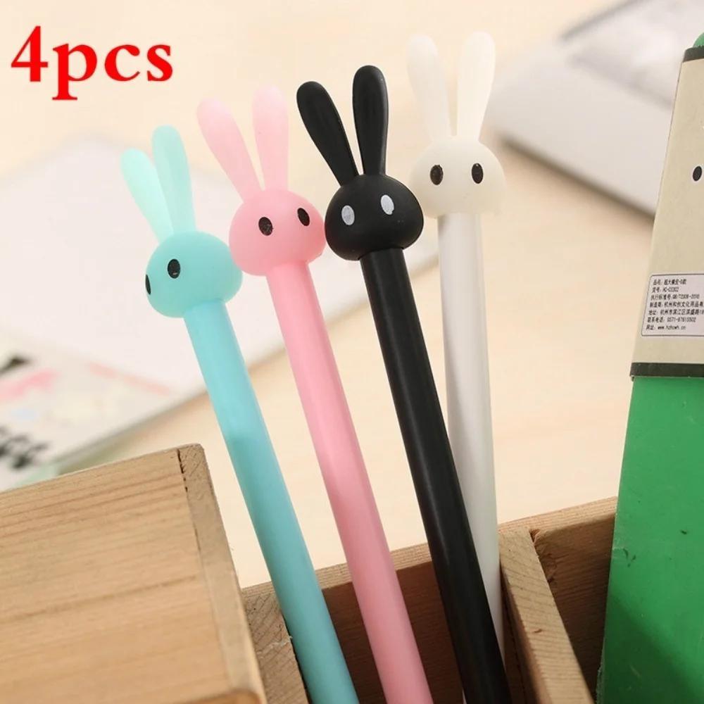 4pcs/set Rabbit Shaped Neutral Black Gel Ink Pen Set - Cute School Supplies Office Stationery Photo Album Kawaii Pen - Vibrant Colors, Smooth Writing, Ergonomic Design, Perfect for Journaling, Drawing, and Gift Giving