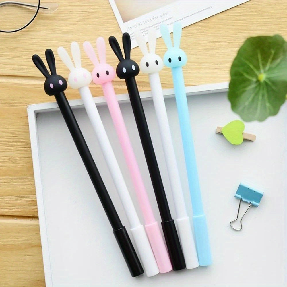 4pcs/set Rabbit Shaped Neutral Black Gel Ink Pen Set - Cute School Supplies Office Stationery Photo Album Kawaii Pen - Vibrant Colors, Smooth Writing, Ergonomic Design, Perfect for Journaling, Drawing, and Gift Giving