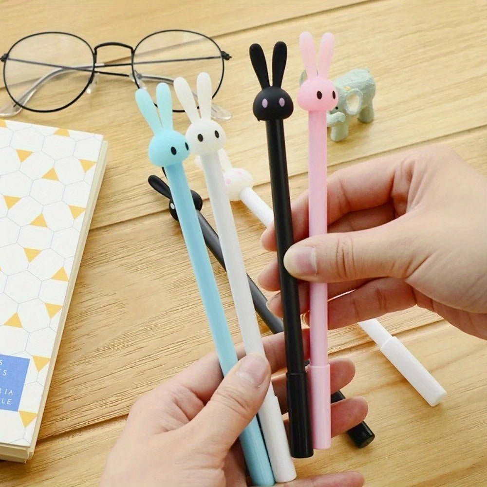 4pcs/set Rabbit Shaped Neutral Black Gel Ink Pen Set - Cute School Supplies Office Stationery Photo Album Kawaii Pen - Vibrant Colors, Smooth Writing, Ergonomic Design, Perfect for Journaling, Drawing, and Gift Giving