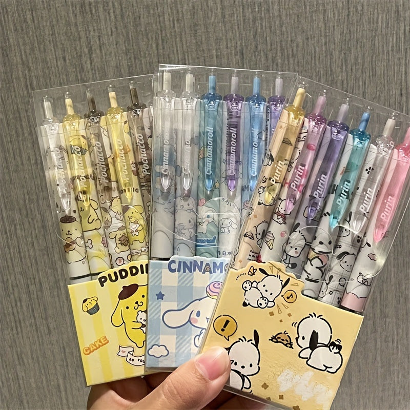6pcs Sanrio 0.55mm Hello Kitty Cinnamoroll Kuromi Melody Gel Pen Cartoon Cute Press Type Pen Office Stationery Supplies