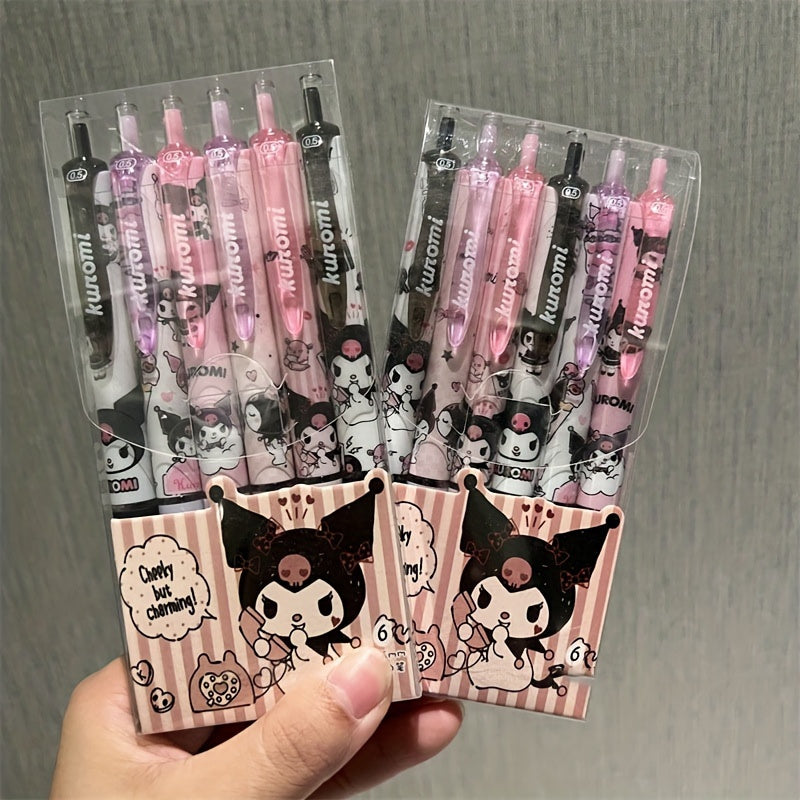6pcs Sanrio 0.55mm Hello Kitty Cinnamoroll Kuromi Melody Gel Pen Cartoon Cute Press Type Pen Office Stationery Supplies