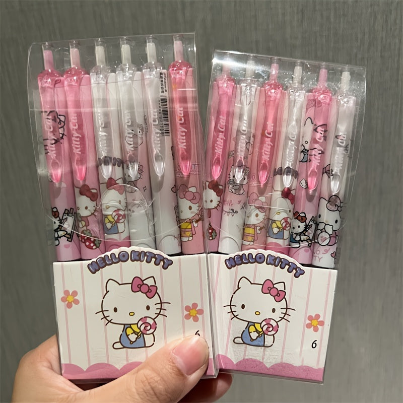 6pcs Sanrio 0.55mm Hello Kitty Cinnamoroll Kuromi Melody Gel Pen Cartoon Cute Press Type Pen Office Stationery Supplies
