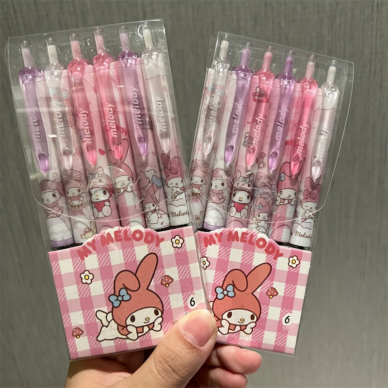 6pcs Sanrio 0.55mm Hello Kitty Cinnamoroll Kuromi Melody Gel Pen Cartoon Cute Press Type Pen Office Stationery Supplies