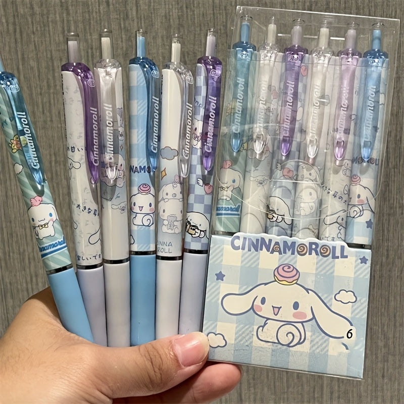 6pcs Sanrio 0.55mm Hello Kitty Cinnamoroll Kuromi Melody Gel Pen Cartoon Cute Press Type Pen Office Stationery Supplies
