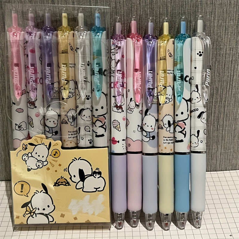 6pcs Sanrio 0.55mm Hello Kitty Cinnamoroll Kuromi Melody Gel Pen Cartoon Cute Press Type Pen Office Stationery Supplies