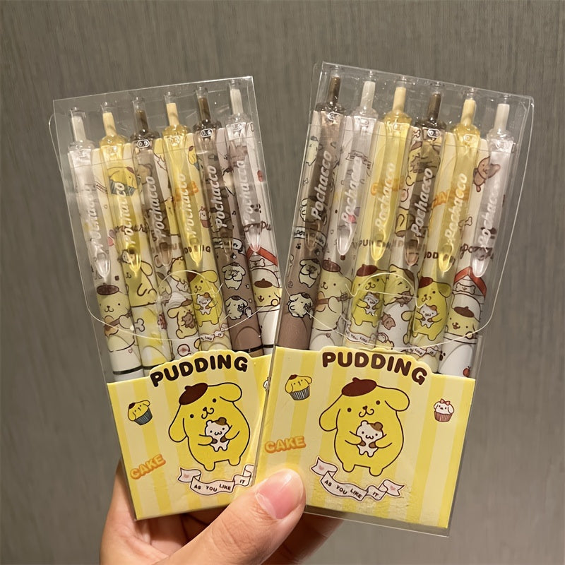 6pcs Sanrio 0.55mm Hello Kitty Cinnamoroll Kuromi Melody Gel Pen Cartoon Cute Press Type Pen Office Stationery Supplies
