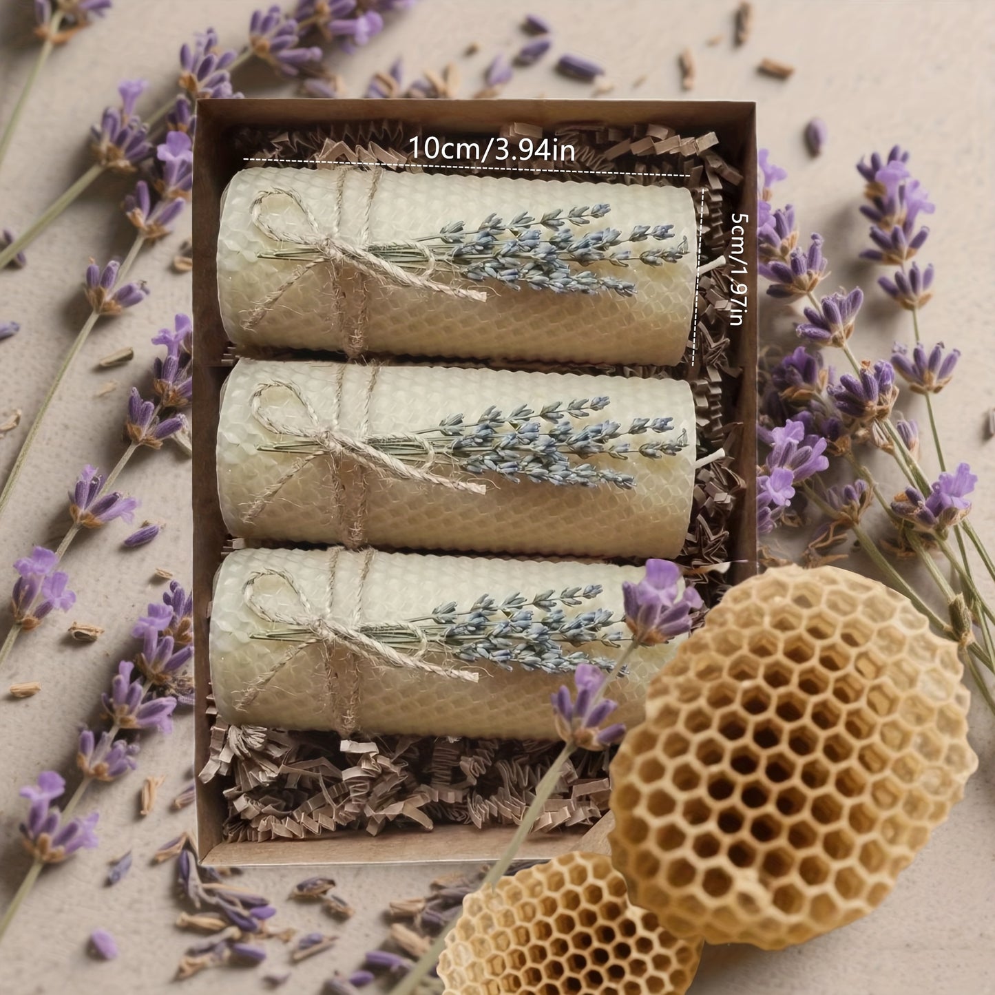 3pcs Elegant Beeswax Candle Set with Lavender & Honeycomb Design - Scented, Indoor Decorative Candles for Home, Parties, Weddings | Perfect for Christmas, Thanksgiving, Mother'S Day, and More