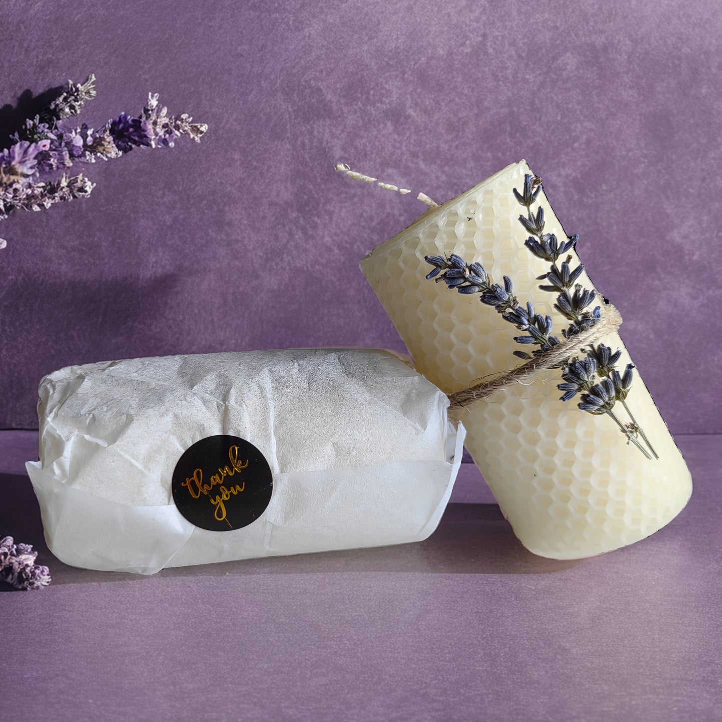2pcs Beeswax Candle Set, Lavender Scented Column Beeswax Candles, Candle Gifts, Party Candles, Ceremony Candles, Home Decor