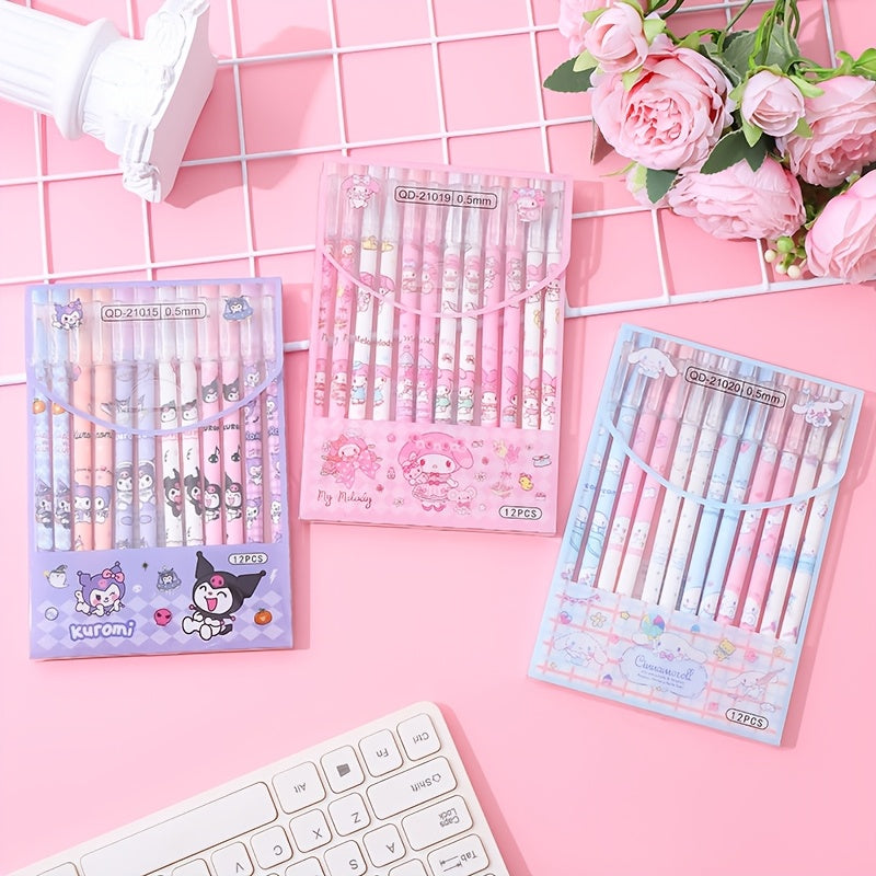 1box/12pcs Sanrio Erasable Neutral Pen Hello Kitty Melody Kuromi Cinnamoroll Gel Pen Office School Supplies Stationery Wholesale