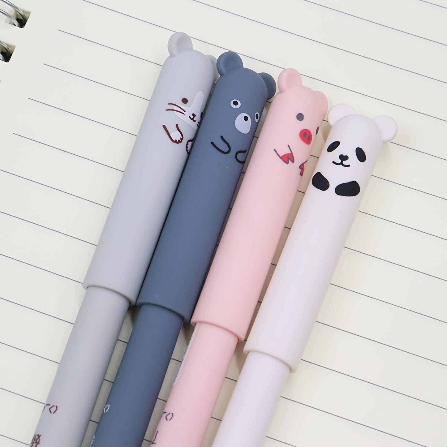 30/4pcs Erasable Gel Pen 0.5 Refill Set Cartoon Animals Cute Cat Erasable Pen Refill Rod Washable Handle Pen School Stationery Needle Tip For Writing Notebooks Girls Cute Gel Pens Office Accessories