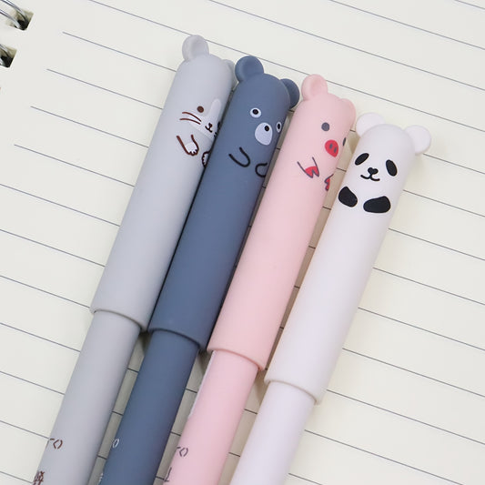 30/4pcs Erasable Gel Pen 0.5 Refill Set Cartoon Animals Cute Cat Erasable Pen Refill Rod Washable Handle Pen School Stationery Needle Tip For Writing Notebooks Girls Cute Gel Pens Office Accessories