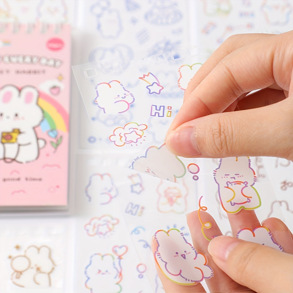 50 sheets Cute Cartoon Rabbit Stickers Set Scrapbooking Washi Stickers Waterproof PET Stickers for DIY Decorating Journaling Notebook Stationery Supplies