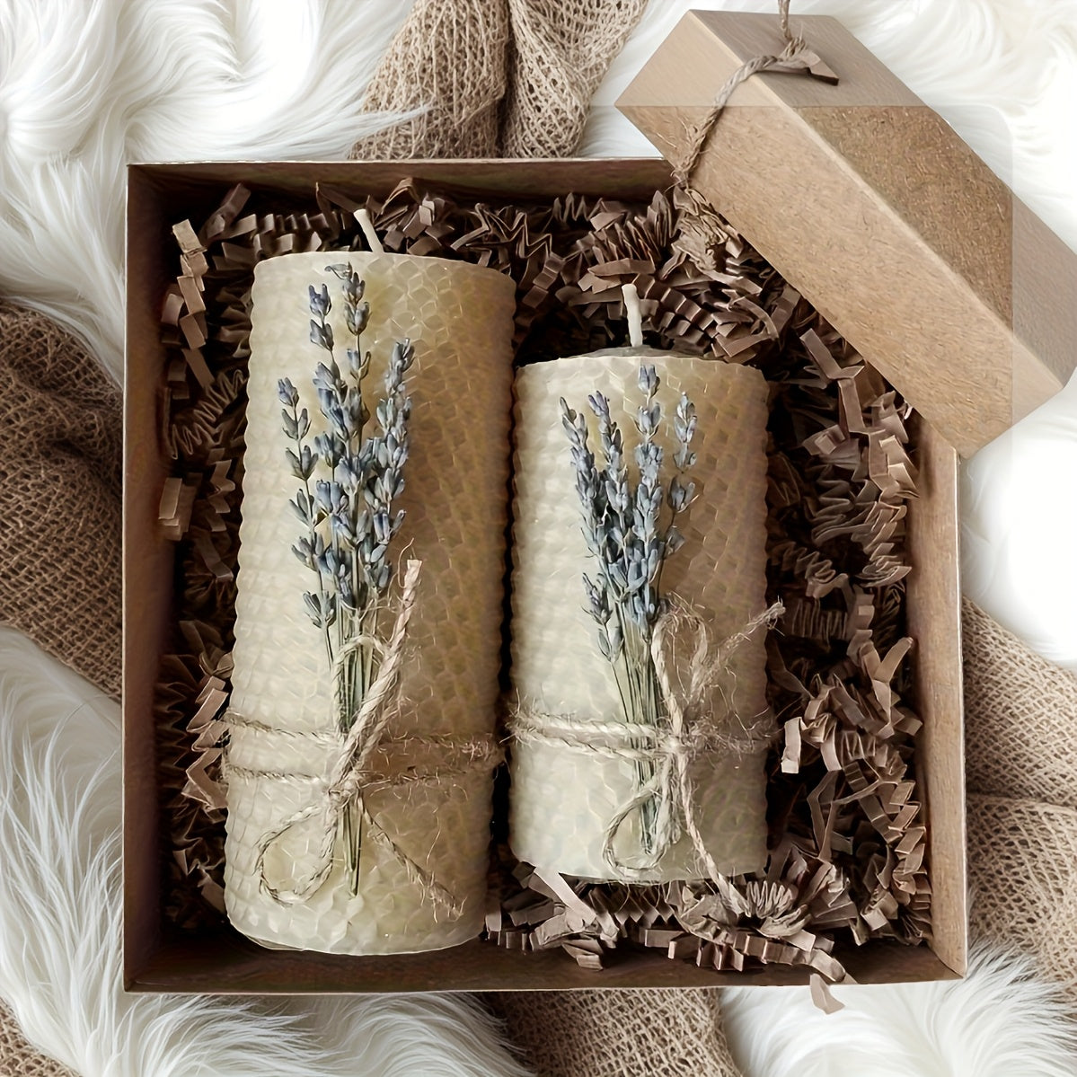 2pcs Beeswax Candle Set, Lavender Scented Column Beeswax Candles, Candle Gifts, Party Candles, Ceremony Candles, Home Decor