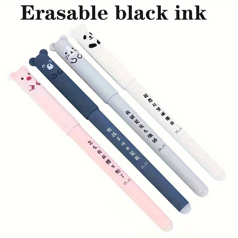 30/4pcs Erasable Gel Pen 0.5 Refill Set Cartoon Animals Cute Cat Erasable Pen Refill Rod Washable Handle Pen School Stationery Needle Tip For Writing Notebooks Girls Cute Gel Pens Office Accessories