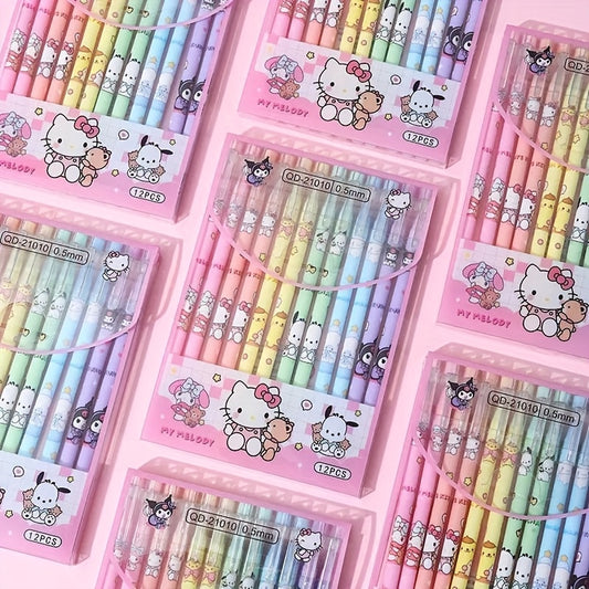 1box/12pcs Sanrio Erasable Neutral Pen Hello Kitty Melody Kuromi Cinnamoroll Gel Pen Office School Supplies Stationery Wholesale