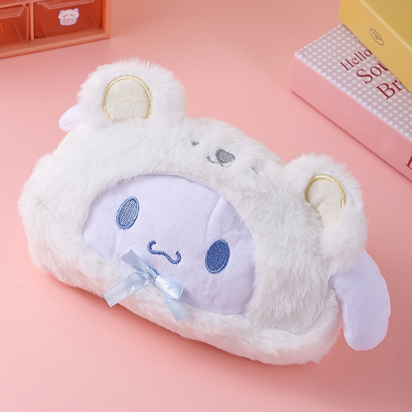 Sanrio Flannel Cartoon Dog Pen Case, Plush Tabletop Stationery Pencil Organizer, Perfect Gift for Students