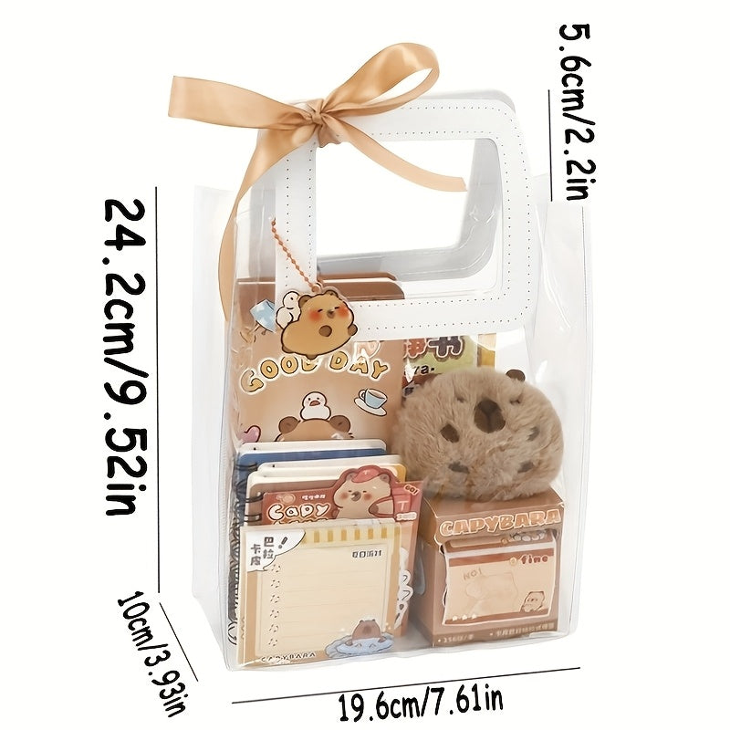 Capybara-Themed Stationery Gift Set, Fine Writing Instruments Bundle, Plastic, Yellow, with Notepads, Pens, and Accessories, for Students, Graduates, Journaling, and Birthday Presents, Age 14+