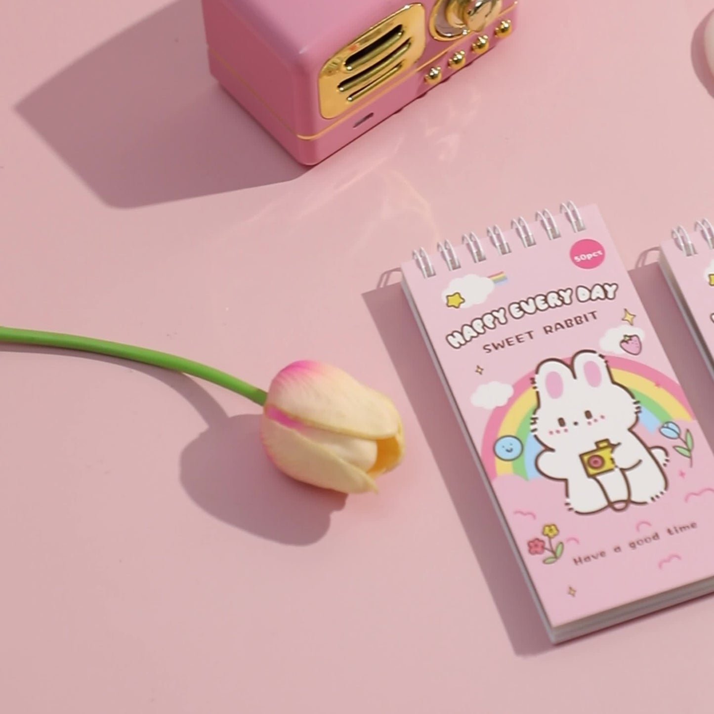50 sheets Cute Cartoon Rabbit Stickers Set Scrapbooking Washi Stickers Waterproof PET Stickers for DIY Decorating Journaling Notebook Stationery Supplies