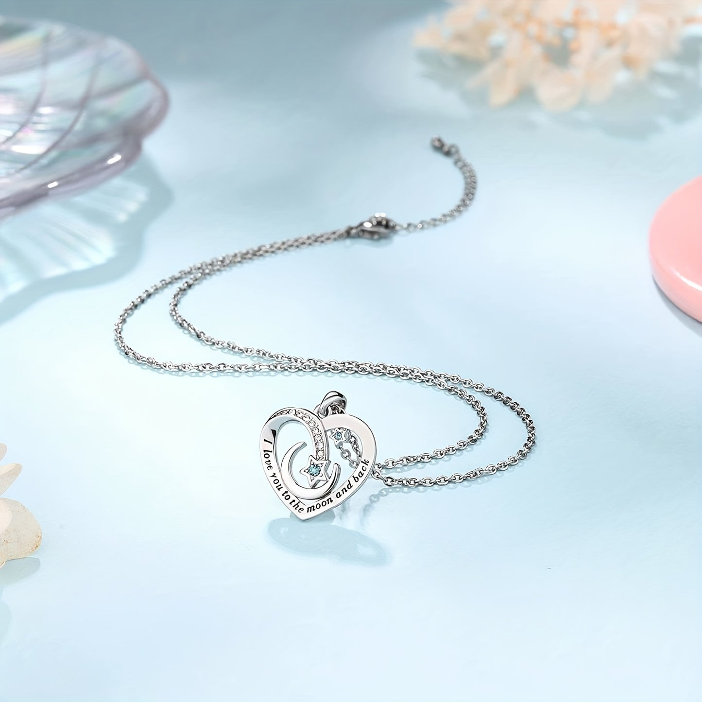 Timeless Heart, Star, Moon Charm Necklace - Fashionable Copper Pendant with Emotional Message Card - Premium Gift Box for Cherished Granddaughters - Perfect Birthday or Christmas Decorative Accessory