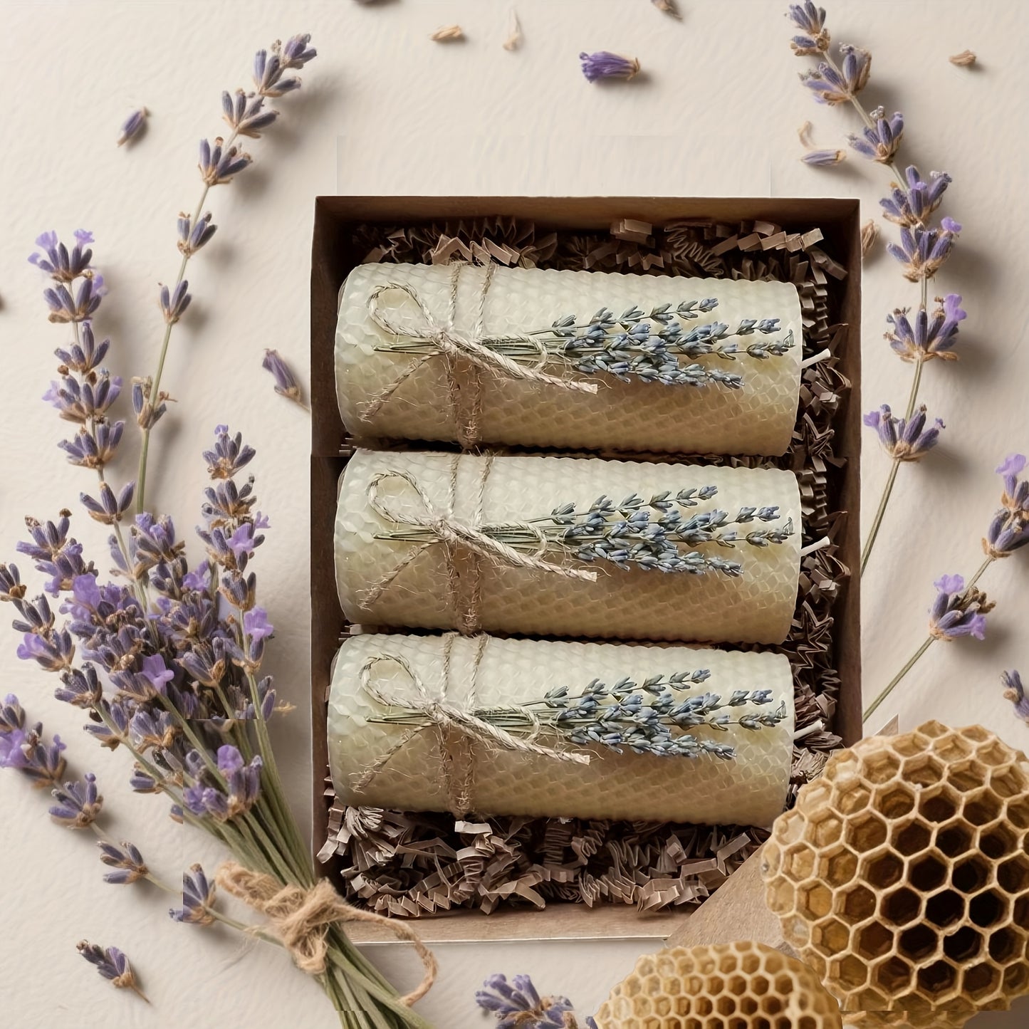 3pcs Elegant Beeswax Candle Set with Lavender & Honeycomb Design - Scented, Indoor Decorative Candles for Home, Parties, Weddings | Perfect for Christmas, Thanksgiving, Mother'S Day, and More
