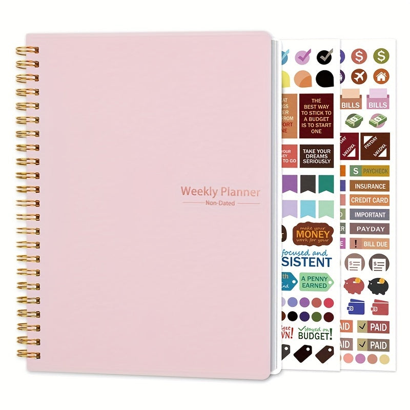 1pc Trees Spiral Undated A5 Daily Weekly Notebook Planner Agenda, Stationery Office School Supplies, Record daily plans to achieve future goals, 8, 3*5, 12.7 cm, 52 Sheets, 3pcs stickers, 4, 7*7, 17.78 cm