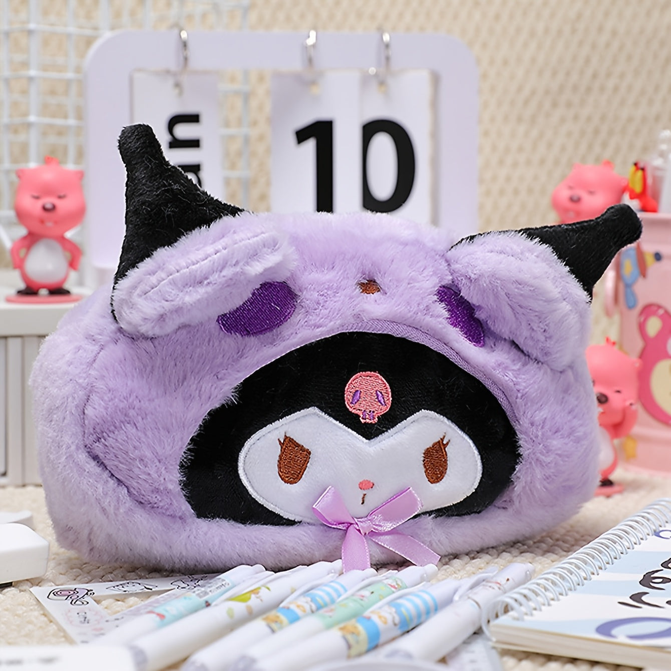 Sanrio Flannel Cartoon Dog Pen Case, Plush Tabletop Stationery Pencil Organizer, Perfect Gift for Students