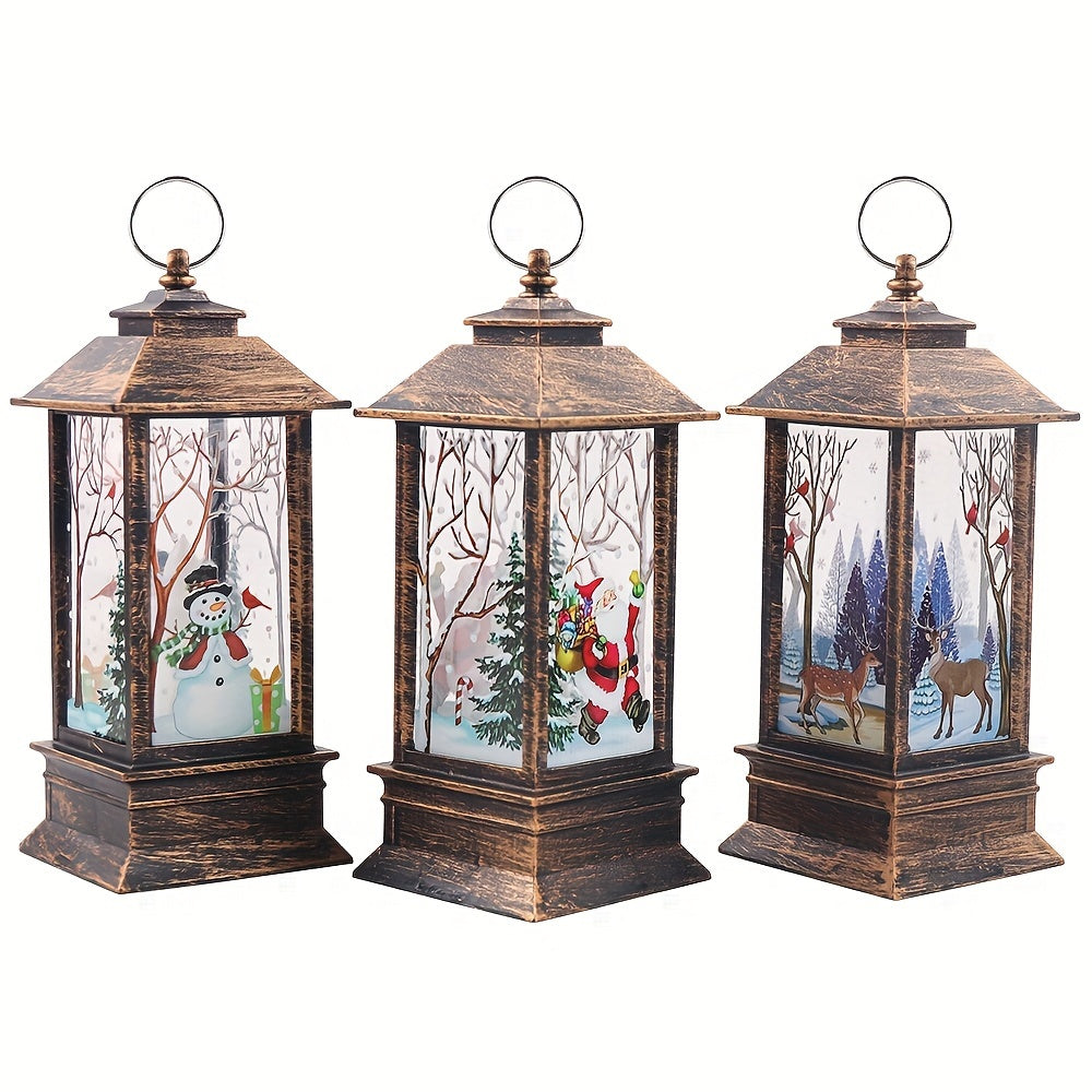 3-piece Set of Elderly Snowmen Christmas Decorations: Small Night Lights, Candles, Table Lamps, Desktop Ornaments