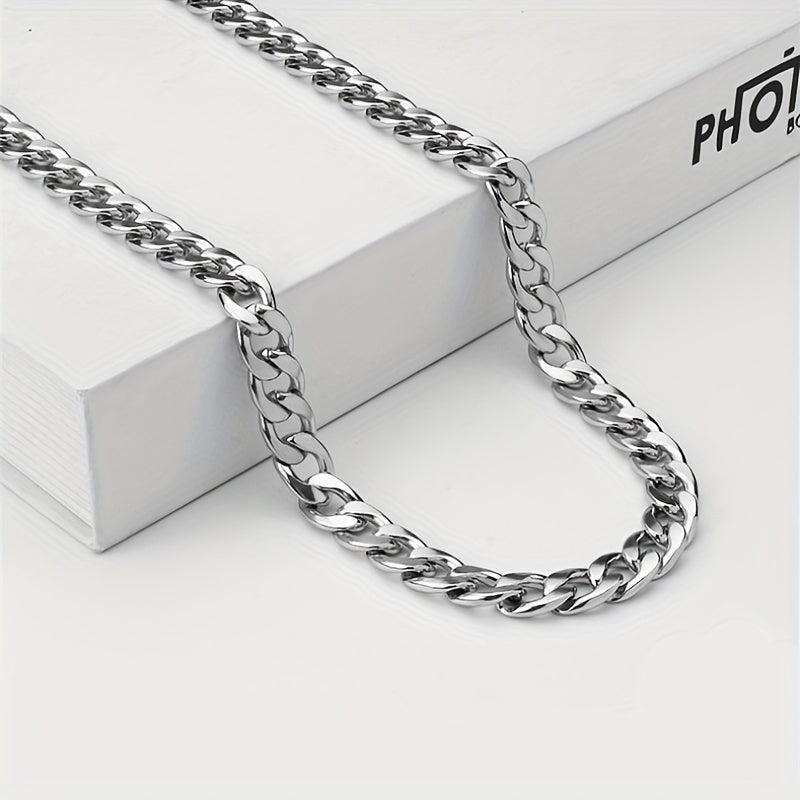 Stylish Classic Stainless Steel Cuban Chain Necklace - Promise Necklace To Men - Card And Gift Box Packaging Birthday Gift Father's Day Gift Christmas Gift