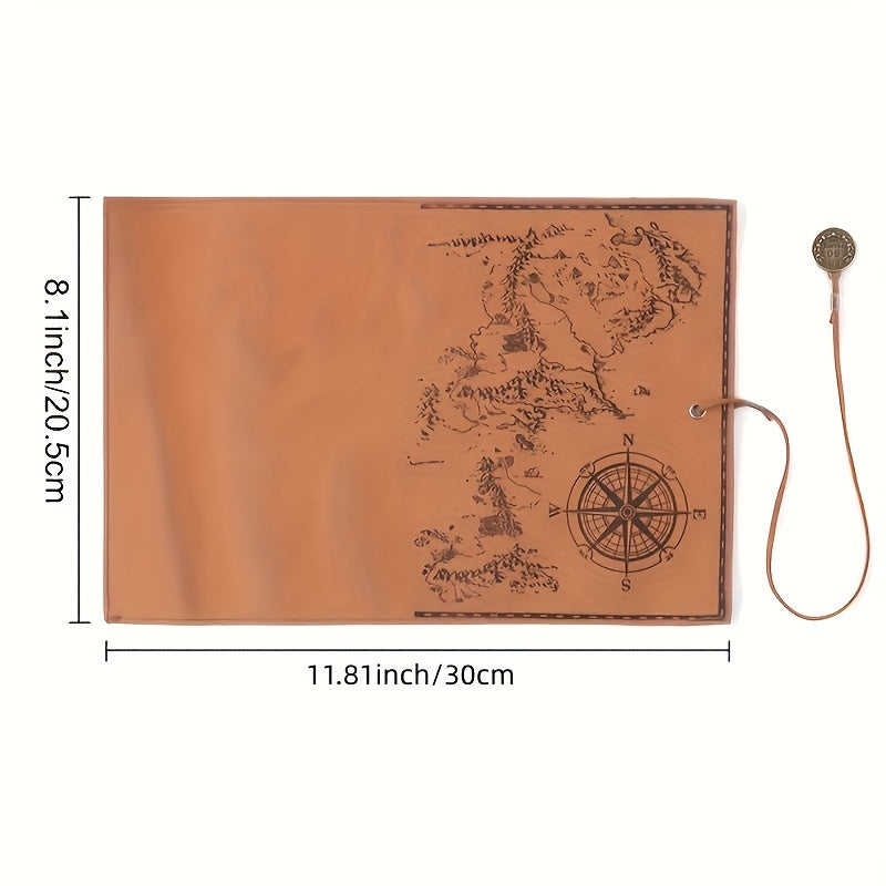 Creative Treasure Map Retro Pencil Case Leather Large Capacity Roll Pencil Bag Embossed Buckle Simple Stationery Box Roll Portable Pencil Drawing Bag Pen Holder