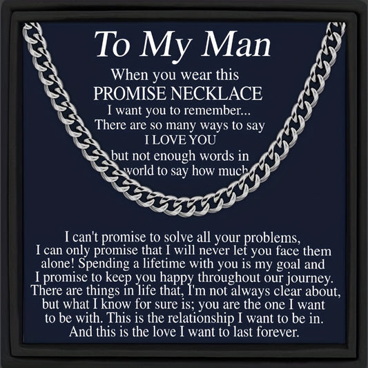 Stylish Classic Stainless Steel Cuban Chain Necklace - Promise Necklace To Men - Card And Gift Box Packaging Birthday Gift Father's Day Gift Christmas Gift