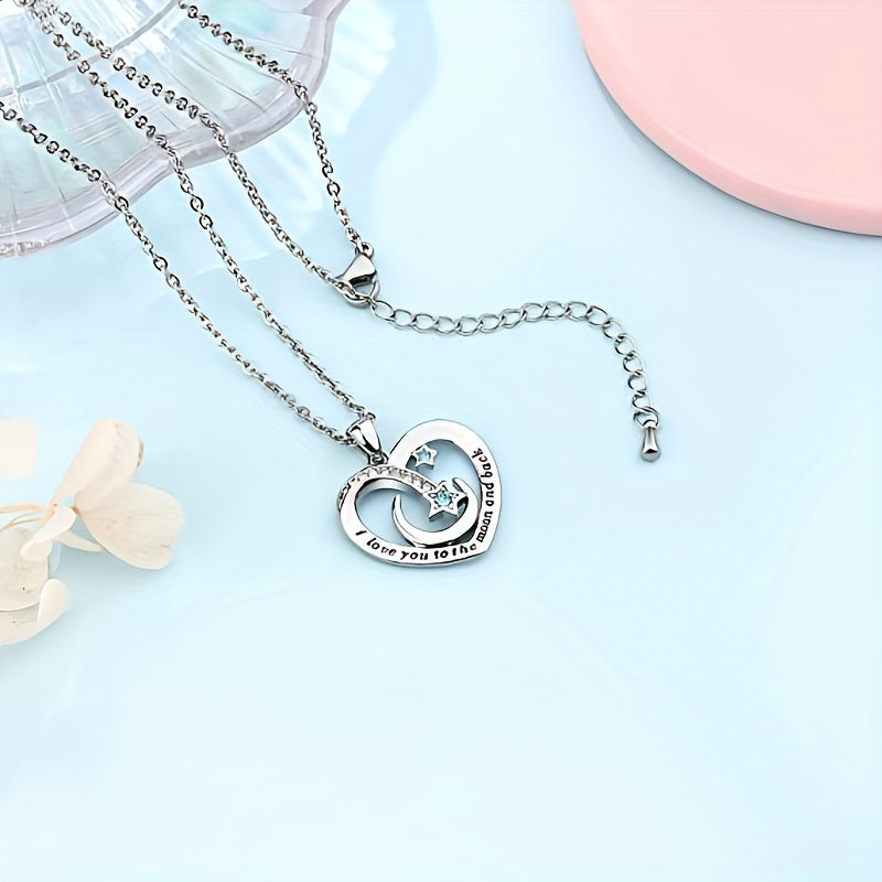 Timeless Heart, Star, Moon Charm Necklace - Fashionable Copper Pendant with Emotional Message Card - Premium Gift Box for Cherished Granddaughters - Perfect Birthday or Christmas Decorative Accessory