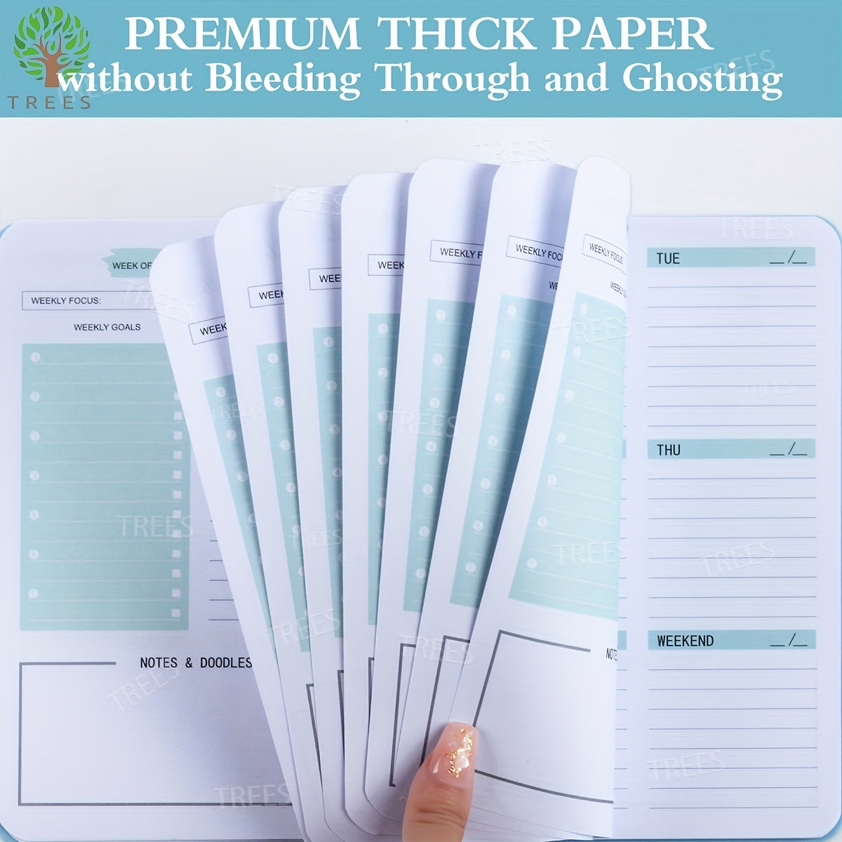 1pc Trees Spiral Undated A5 Daily Weekly Notebook Planner Agenda, Stationery Office School Supplies, Record daily plans to achieve future goals, 8, 3*5, 12.7 cm, 52 Sheets, 3pcs stickers, 4, 7*7, 17.78 cm