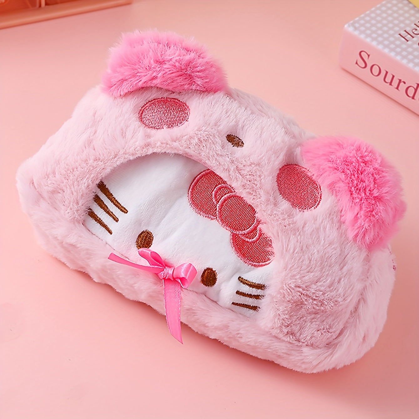 Sanrio Flannel Cartoon Dog Pen Case, Plush Tabletop Stationery Pencil Organizer, Perfect Gift for Students