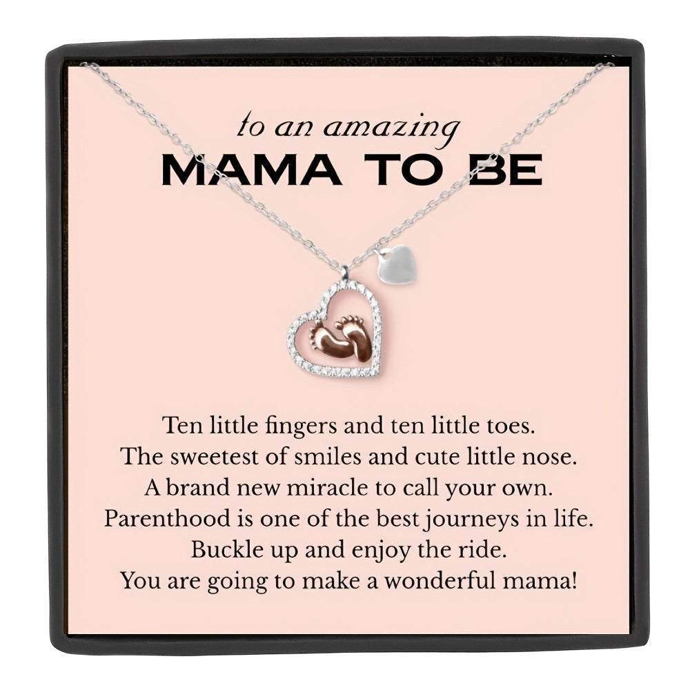 Trendy Heart-Shaped Baby Foot Pendant Necklace - Hypoallergenic Zinc Alloy, Adjustable Chain, Gift Box Included, Birthday, Christmas, Mother's Day Gift Idea for Mom, Grandma, Wife, Girlfriend, Decorative Accessories