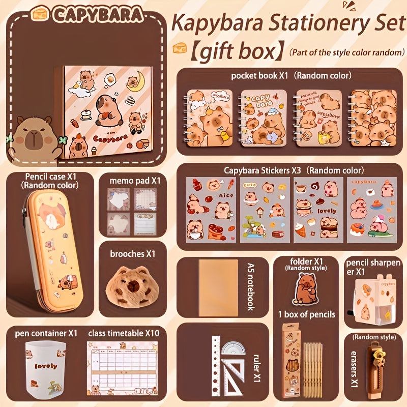 Charming Capibara-Themed Stationery Set - Complete School Supplies Gift, High Aesthetic Quality