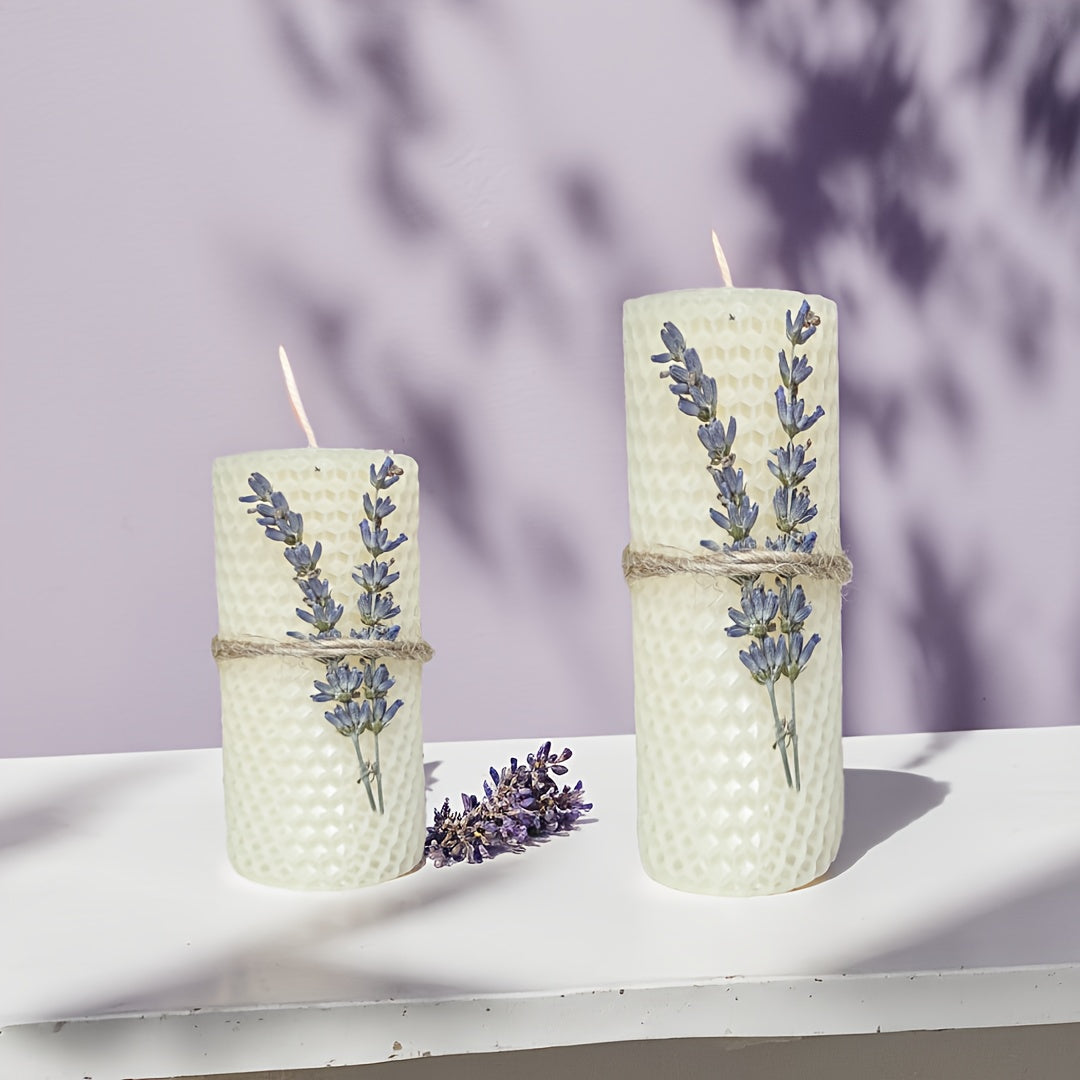 2pcs Beeswax Candle Set, Lavender Scented Column Beeswax Candles, Candle Gifts, Party Candles, Ceremony Candles, Home Decor