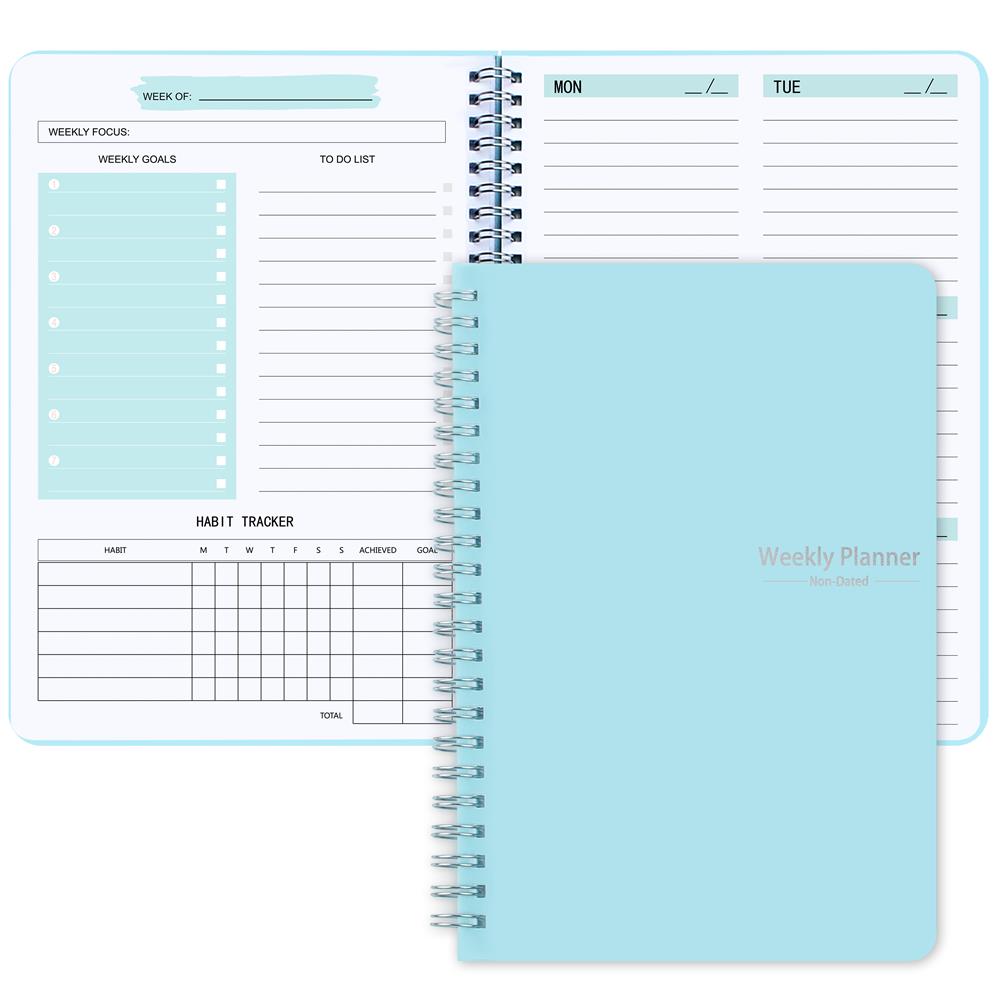 1pc Trees Spiral Undated A5 Daily Weekly Notebook Planner Agenda, Stationery Office School Supplies, Record daily plans to achieve future goals, 8, 3*5, 12.7 cm, 52 Sheets, 3pcs stickers, 4, 7*7, 17.78 cm