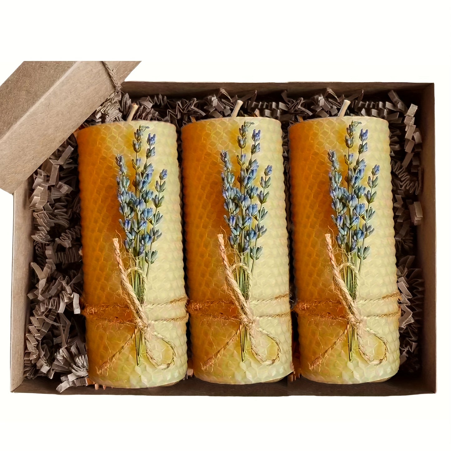 3pcs Elegant Beeswax Candle Set with Lavender & Honeycomb Design - Scented, Indoor Decorative Candles for Home, Parties, Weddings | Perfect for Christmas, Thanksgiving, Mother'S Day, and More