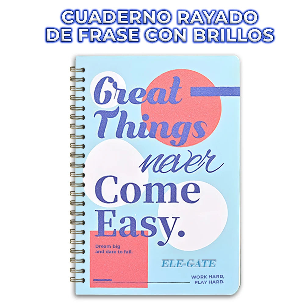 Flirty Glitter-Lined Spiral Notebook with Thermal Binding Size B5 PU Leather Cover Material for School Use Address Book/Agenda