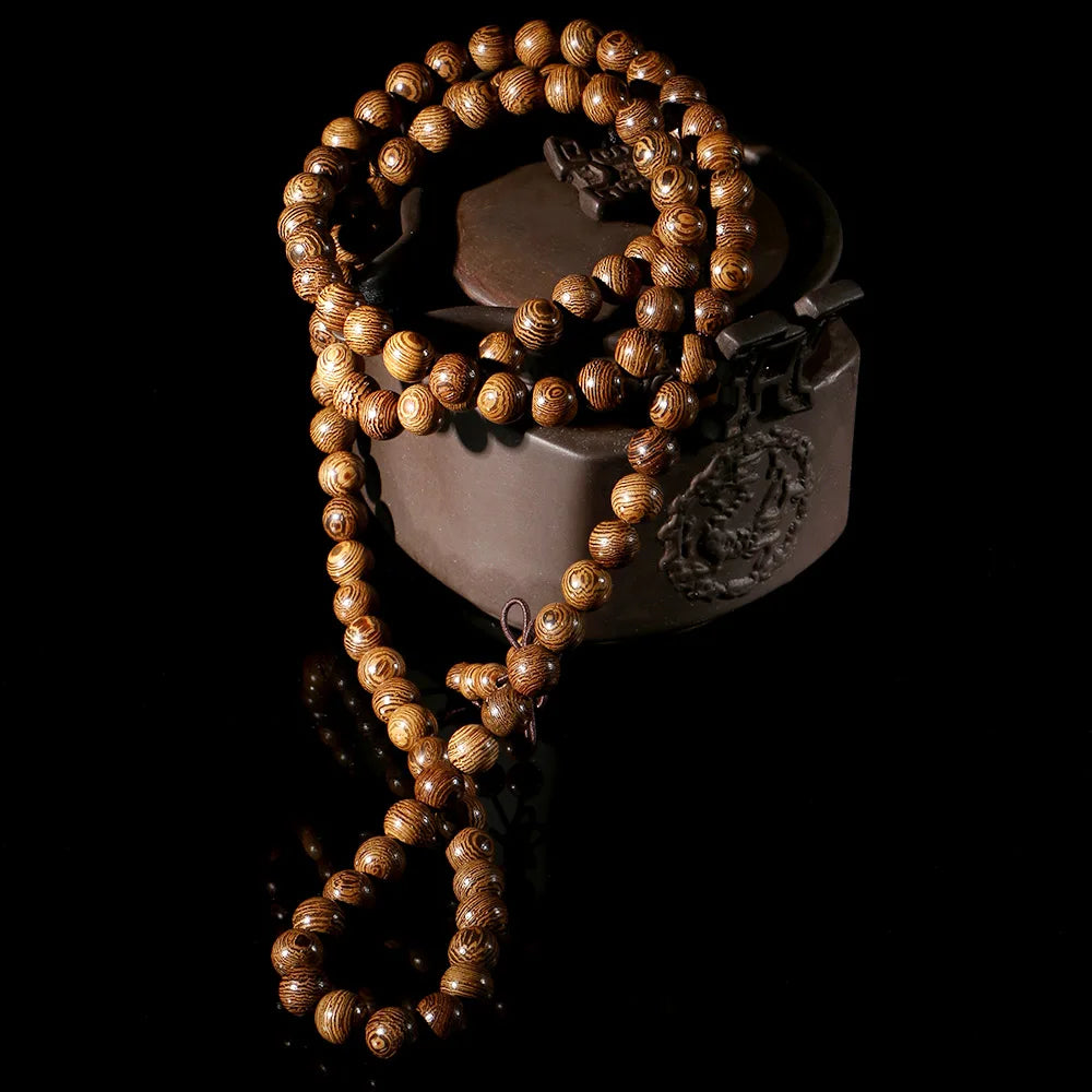 108 Wooden Beaded Bracelet Men Wenge Prayer Beads Tibetan Buddhist Mala Rosary Bracelets For Women Wood pulsera Hombre Jewelry