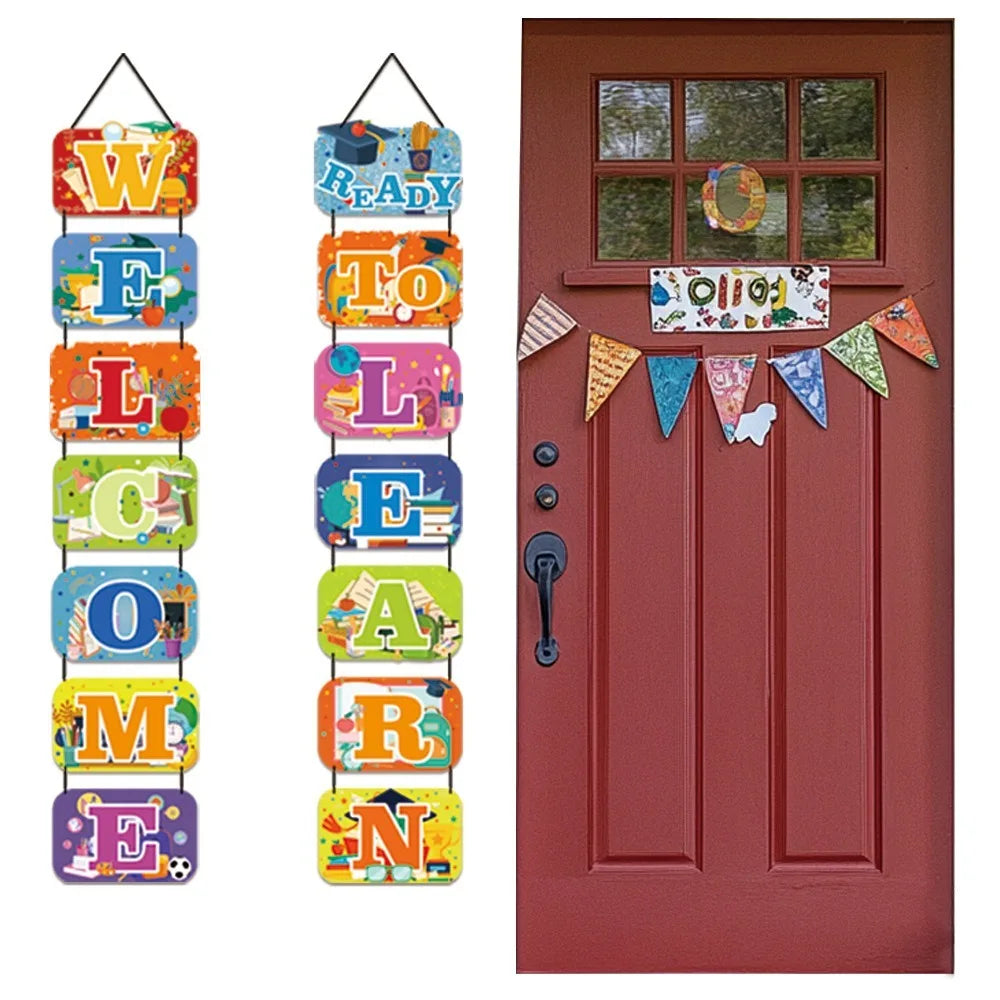 School Season Back To School Letter Banner Blackboard Book Welcome To School Couplet Paper Backpack Door Hanging Decoration