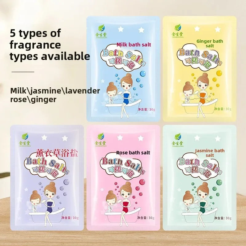 5pcs Milk Bath Salt Sachets - Rose, Lavender & Jasmine Infused Soaking Salts for Relaxing Baths and Foot Soaks